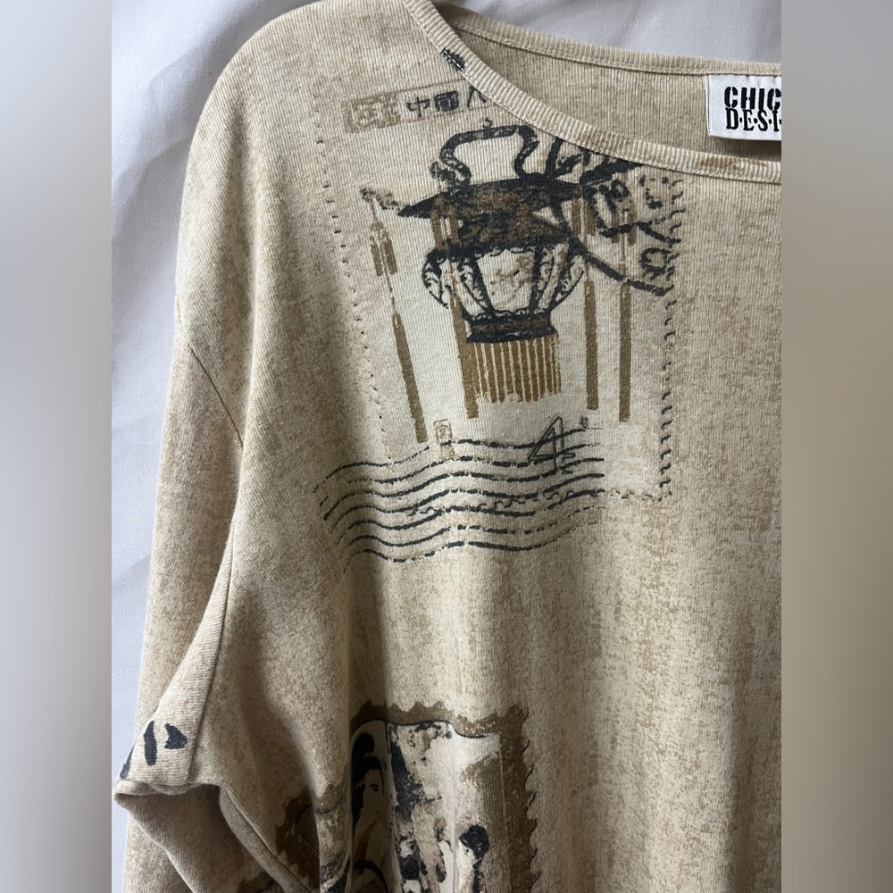 Chico’s Women cream & brown 3/4 sleeve shirt Size 3 (XL). #10248 - Picture 3 of 9